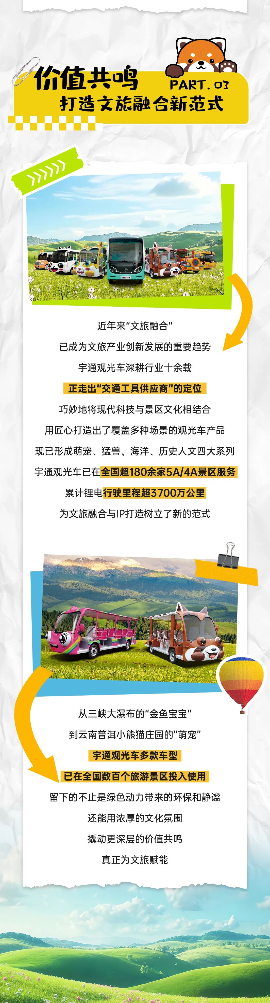 宇通“小熊貓”觀光車駛?cè)肫斩柡由止珗@，共筑生態(tài)文旅新圖騰