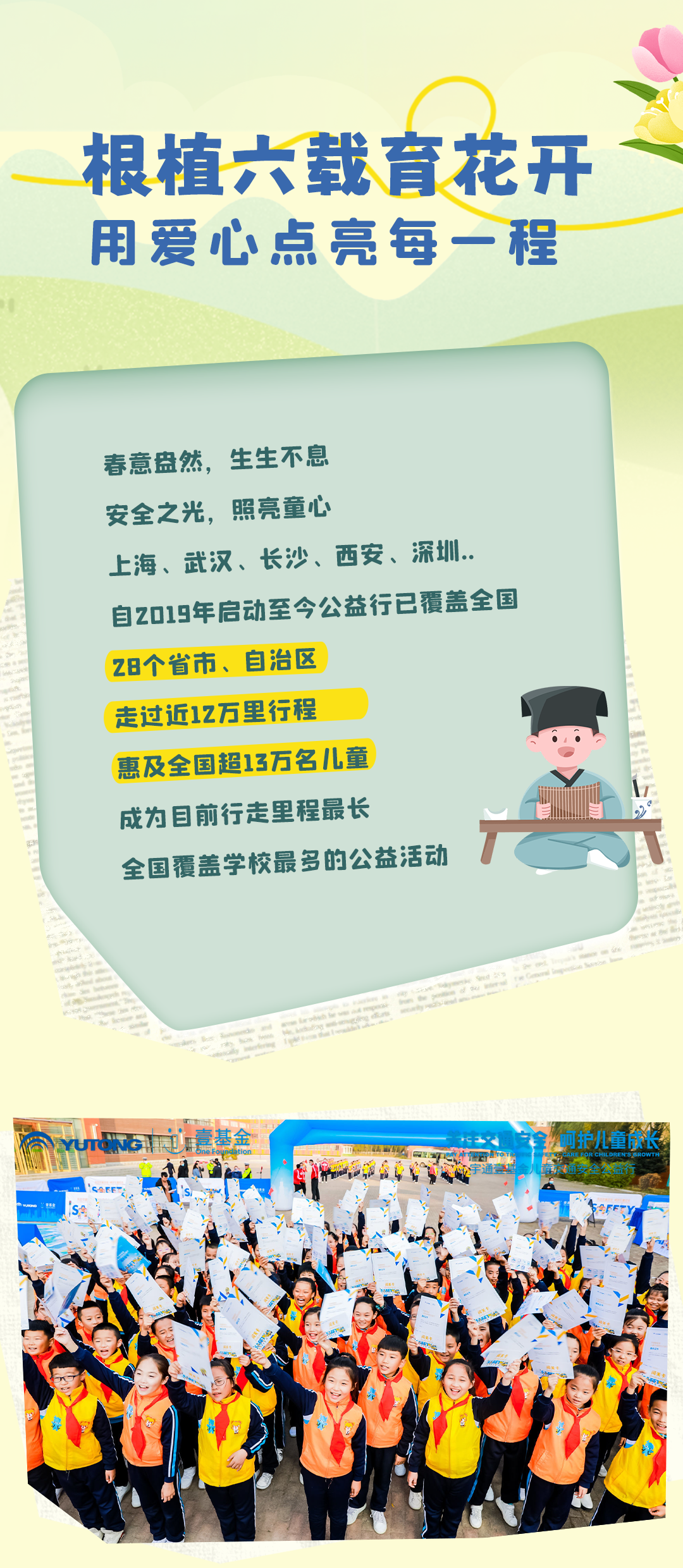 6年，12萬里，13萬兒童，宇通&amp;amp;amp;amp;壹基金兒童交通安全公益行再出發(fā)